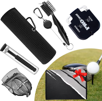 Golf Club Cleaner and Tool Accessories,Comes with a Golf Towel, Golf Club Brush,Golf Club Groove Sharpener,Golf Ball Marker,Mini Golf Score Shot Stroke Counter