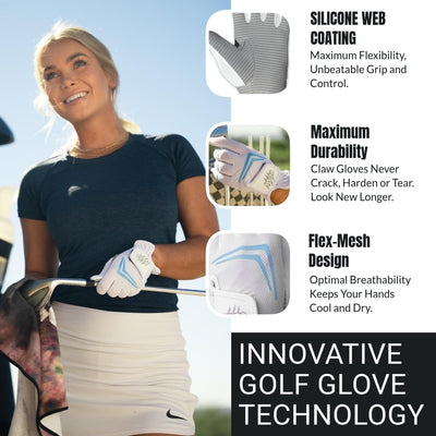 Claw Golf Gloves for Women | Flex-Mesh Design for Cool Ventilation | Lasts 3-5 Times Longer than Leather | Silicone-Web Coating for Maximum Grip | 100% Machine-Washable
