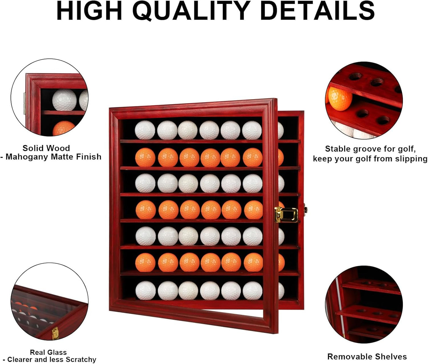 Golf Ball Display Case - Wall Mounted Holder with Glass Door, Ideal Gift for Golf Enthusiasts