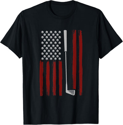 Retro American Flag Golf Golfer Funny Golf Club Golfing T-Shirt