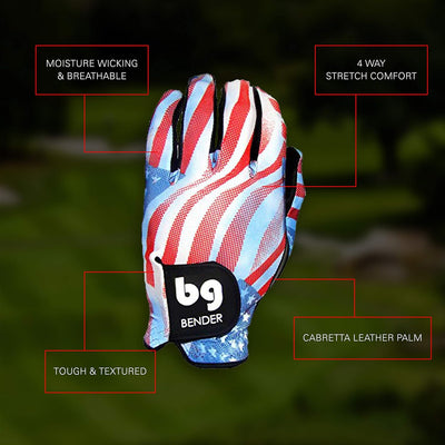 Bender - Mens Golf Glove, Durable Spandex Golf Gloves, Unique Golf Gloves