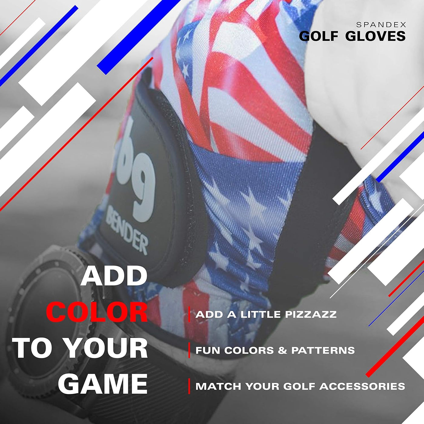 Bender - Mens Golf Glove, Durable Spandex Golf Gloves, Unique Golf Gloves