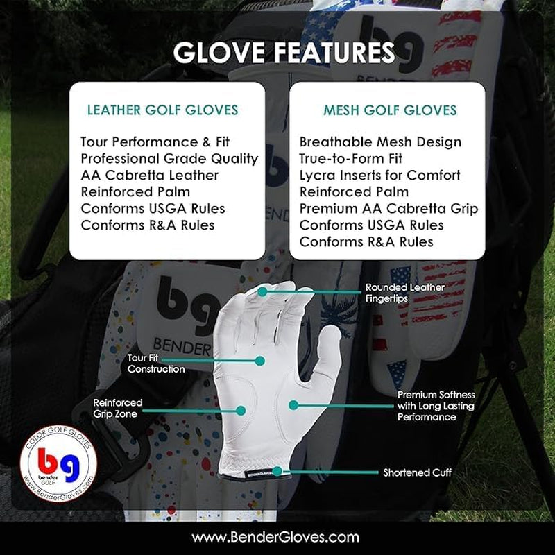 Bender - Mens Golf Glove, Durable Mesh Golf Gloves, Unique Golf Gloves