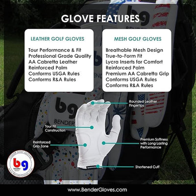 Bender - Mens Golf Glove, Durable Mesh Golf Gloves, Unique Golf Gloves