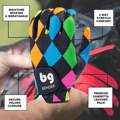 Bender - Mens Golf Glove, Durable Spandex Golf Gloves, Unique Golf Gloves